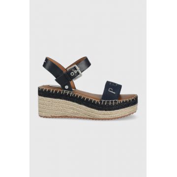Pepe Jeans sandale Witney Logo femei, culoarea albastru marin, cu platforma