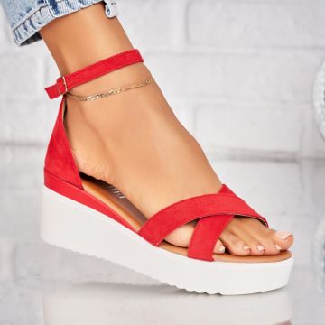 Sandale dama cu platforma Rosii din Piele Ecologica Intoarsa Harleen