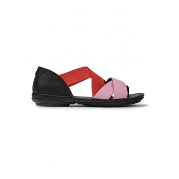 Sandale de piele si material textil cu model colorblock Sandale de piele si material textil cu model colorblock