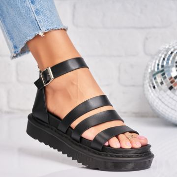 Sandale dama cu platforma Negre din Piele Ecologica Clancie A1304