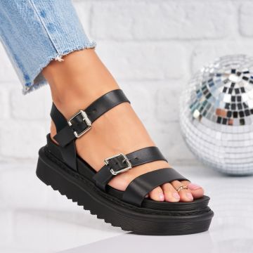 Sandale dama cu platforma Negre din Piele Ecologica Niana A1322 Sandale dama cu platforma Negre din Piele Ecologica Niana A1322