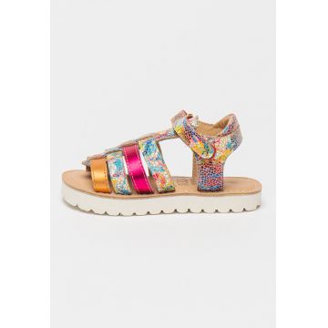 Mod 8 kids - Sandale de piele cu design colorblock si barete multiple Mod 8 kids - Sandale de piele cu design colorblock si barete multiple