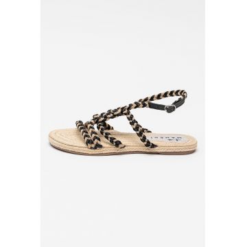Sandale tip espadrile cu barete cu model impletiti Yucatan - Negru/Maro camel