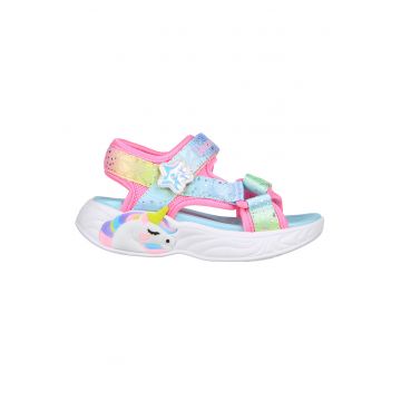 Sandale cu velcro si model colorblock Unicorn Dream