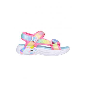 Sandale cu velcro si model colorblock Unicorn Dreams