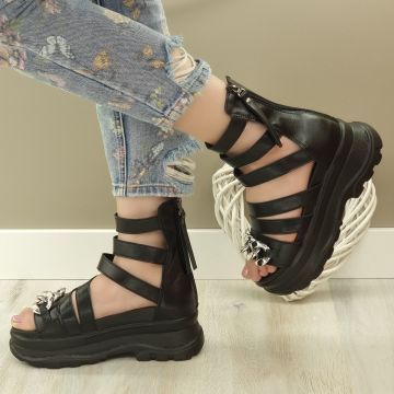 Sandale Dama Negre Cu Fermoar Kamari Sandale Dama Negre Cu Fermoar Kamari