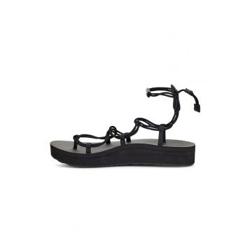 Sandale de material textil cu velcro - insertii de piele si bareta separatoare Midform Infinity - Negru