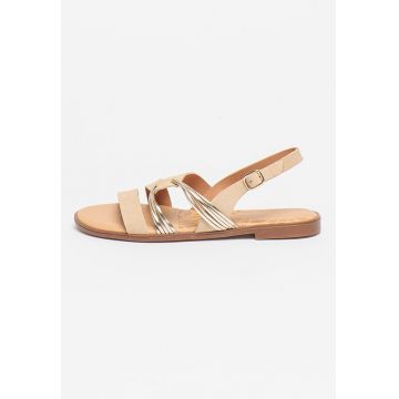 Sandale slingback de piele si piele intoarsa
