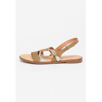 Sandale slingback de piele si piele intoarsa