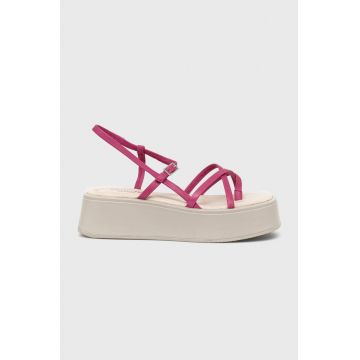 Vagabond sandale de piele Courtney femei, culoarea roz, cu platforma